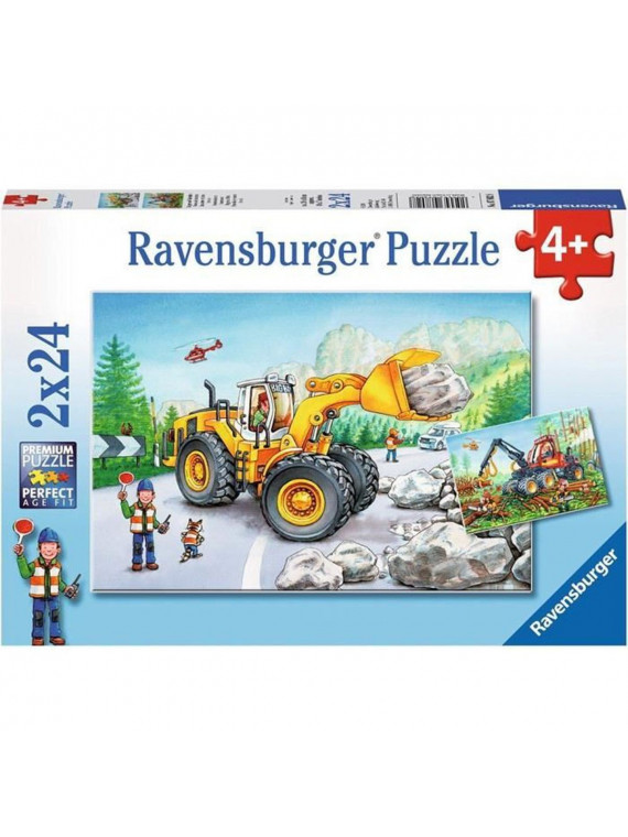 Puzzle Ravensburger Tractopelle et Tracteur Forestier 2x24 pièces 07802