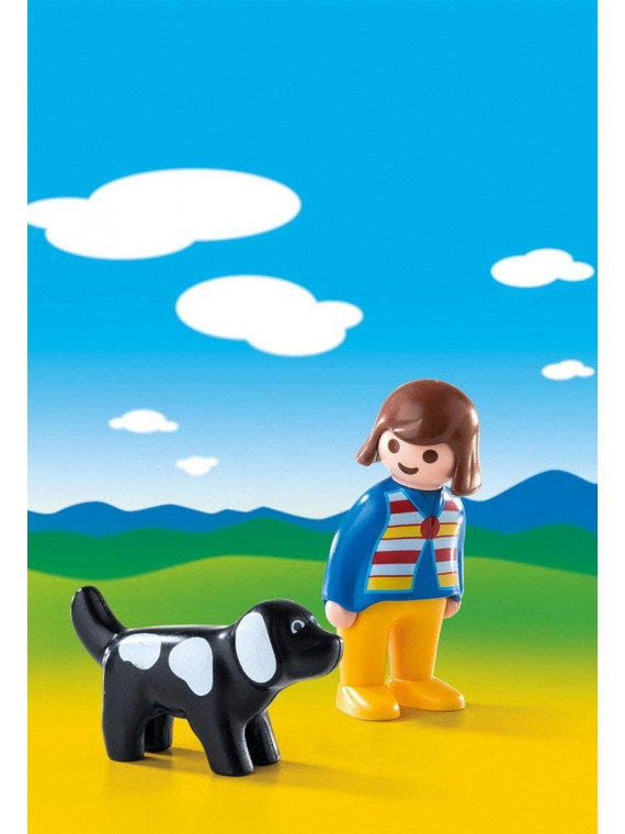 PLAYMOBIL 1.2.3 FEMME AVEC CHIEN 6977