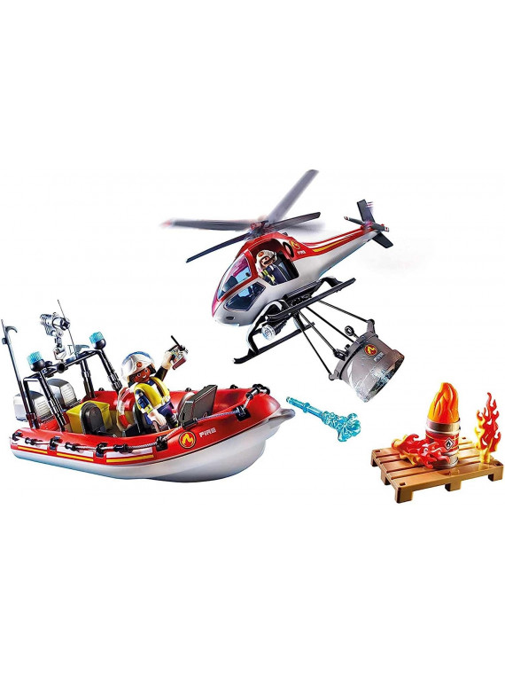 Playmobil 70335 City action Brigade de pompiers avec bateau et hélicoptère