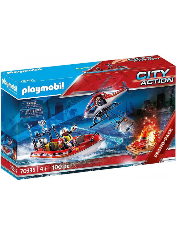 Playmobil 70335 City action Brigade de pompiers avec bateau et hélicoptère