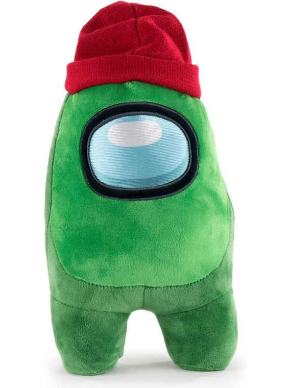 Peluche Among Us  vert avec bonnet rouge 28 cm