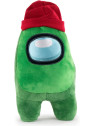 Peluche Among Us  vert avec bonnet rouge 28 cm