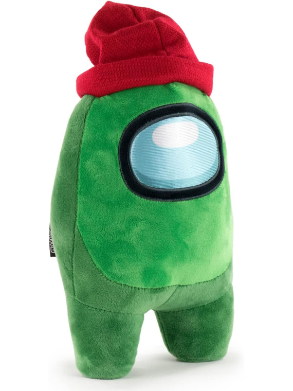 Peluche Among Us  vert avec bonnet rouge 28 cm