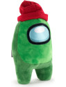 Peluche Among Us  vert avec bonnet rouge 28 cm