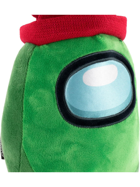 Peluche Among Us  vert avec bonnet rouge 28 cm