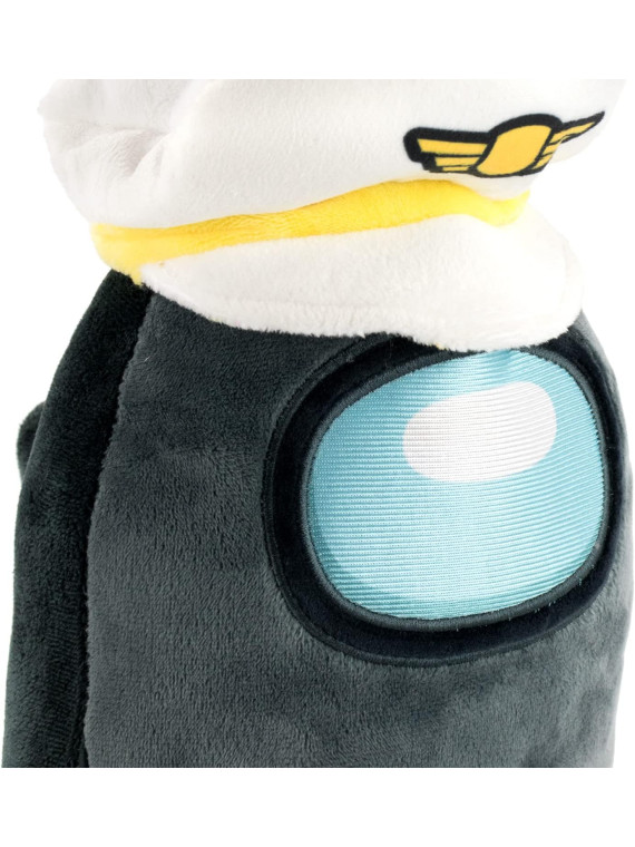 Peluche Among Us noir avec casquette blanche 28 cm