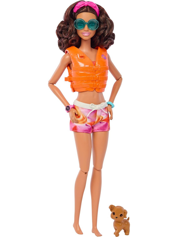 Barbie Coffret Surf Poupée Brune avec chiot HPL69