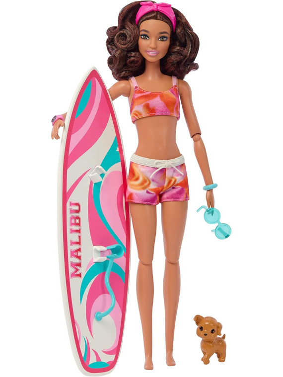 Barbie Coffret Surf Poupée Brune avec chiot HPL69